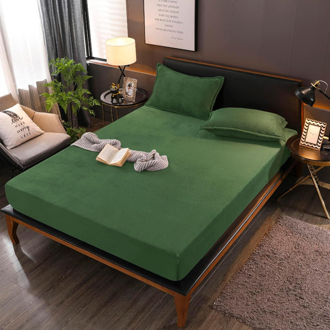 Boqingzhu Flauschige Plüsch Spannbettlaken 140x200cm Grün Salbeigrün Winter Warm Flanell Fleece Bibe