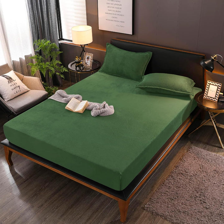 Boqingzhu Flauschige Plüsch Spannbettlaken 140x200cm Grün Salbeigrün Winter Warm Flanell Fleece Bibe