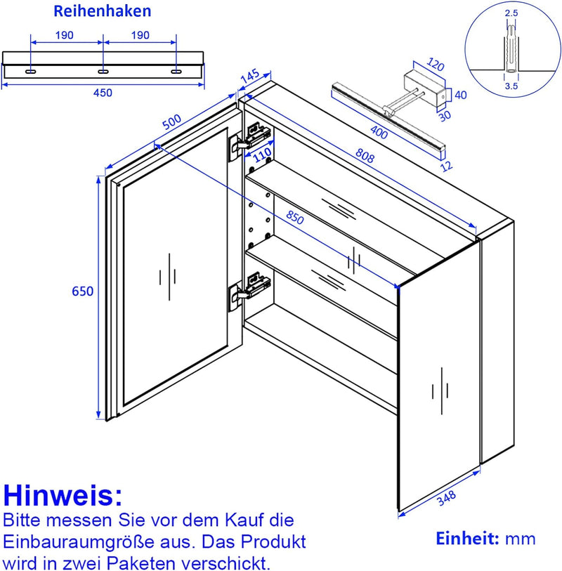 EMKE Spiegelschrank Bad mit Beleuchtung Badezimmer Spiegelschrank Spiegelschrank Bad mit Spiegelleuc