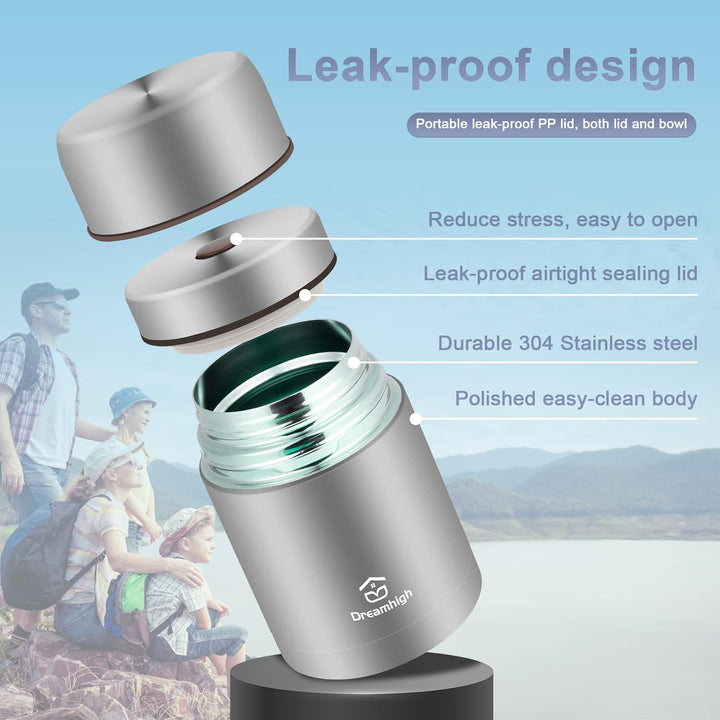 Dreamhigh® Thermobehälter für Essen 800 ml, Edelstahl Warmhaltebehälter Speisegefäss für Essen, Ther