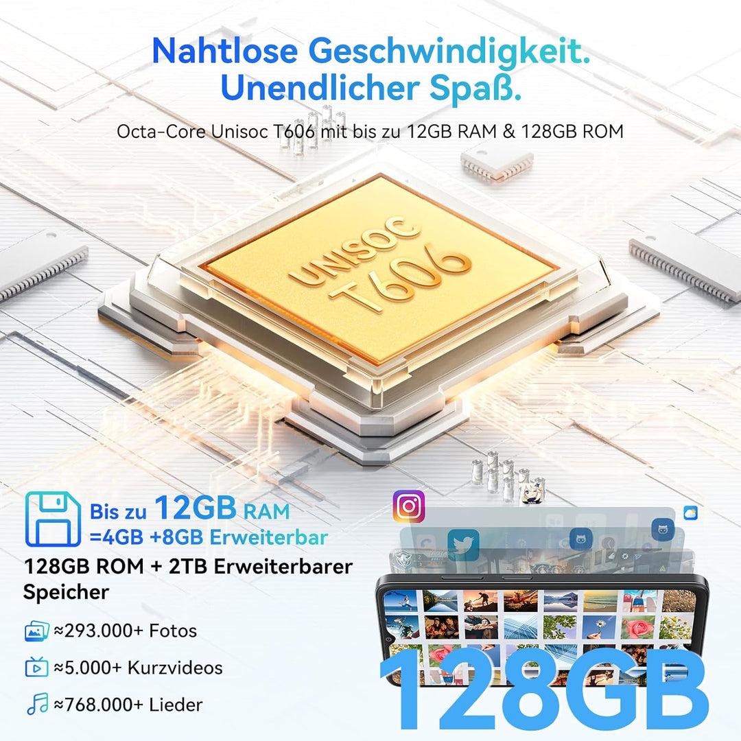 Blackview Wave 8 Handy Ohne vertrag Android 14, 12GB+128GB/2TB TF, 90Hz 6.56", 5000mAh Smartphone oh