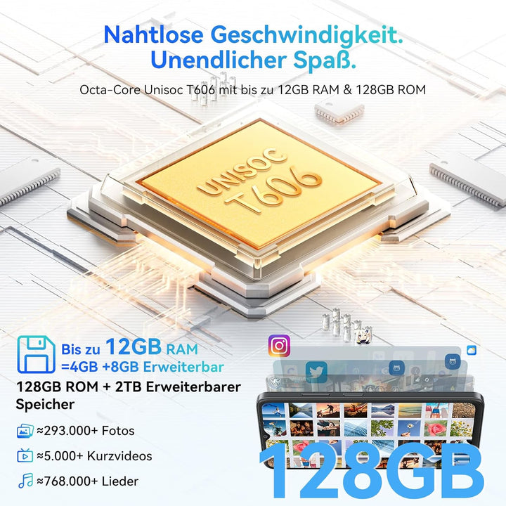 Blackview Wave 8 Handy Ohne vertrag Android 14, 12GB+128GB/2TB TF, 90Hz 6.56", 5000mAh Smartphone oh