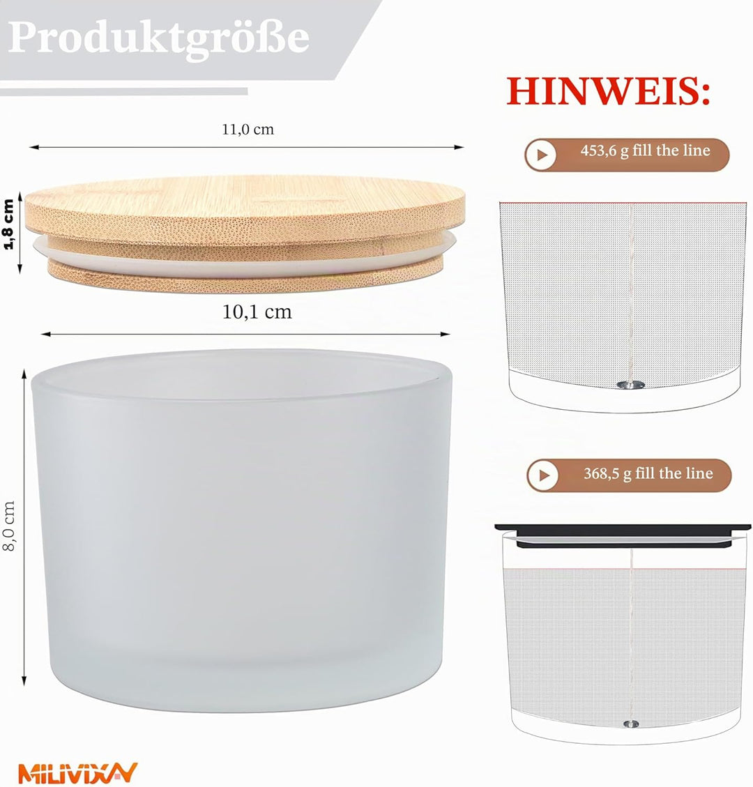 MILIVIXAY Packung mit 6 Kerzengläsern mit Bambusdeckeln und Kerzenherstellungs-Kits, Kerzenglas mit