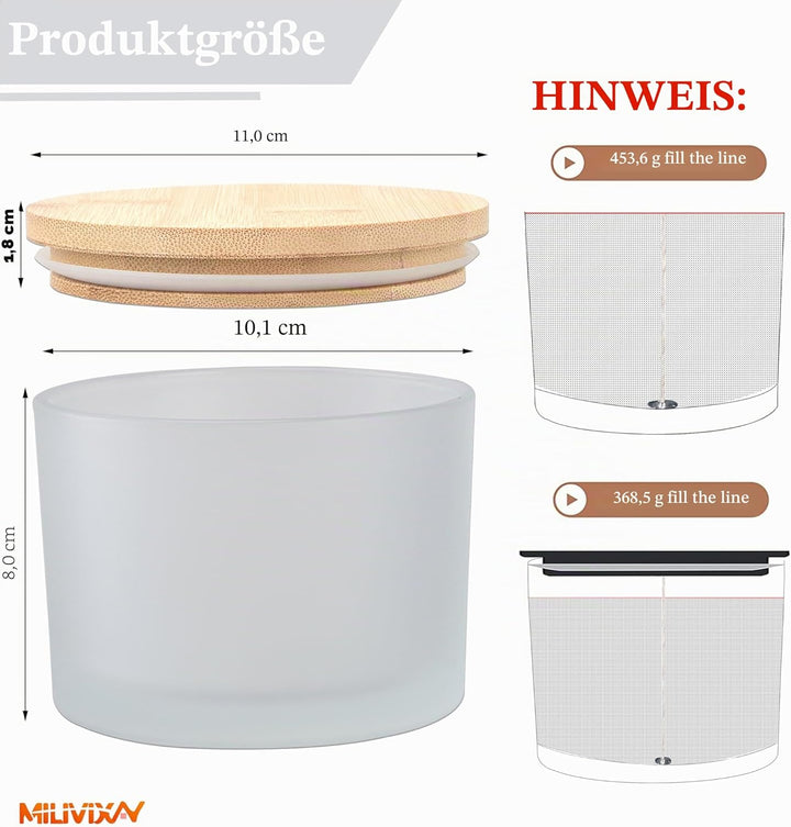 MILIVIXAY Packung mit 6 Kerzengläsern mit Bambusdeckeln und Kerzenherstellungs-Kits, Kerzenglas mit