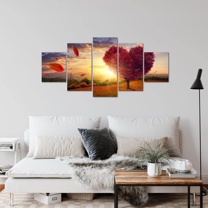 Runa Art Wandbilder Herbst Baum Herz 5 Teilig Bild auf Vlies Leinwand Deko Wohnzimmer Schlafzimmer N