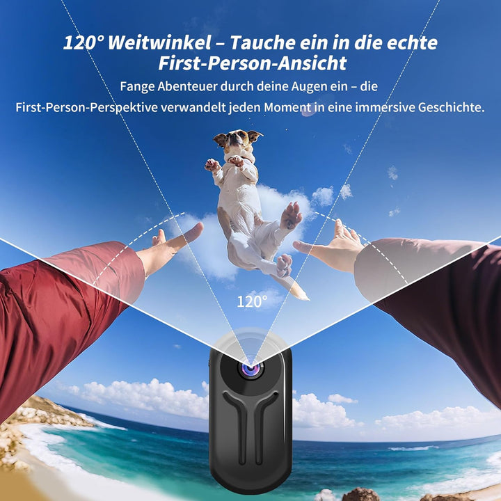 Mini Action Cam, 1080P Wearable Action Kamera, Bodycam Körperkamera, Motorrad Sportkamera mit Multif