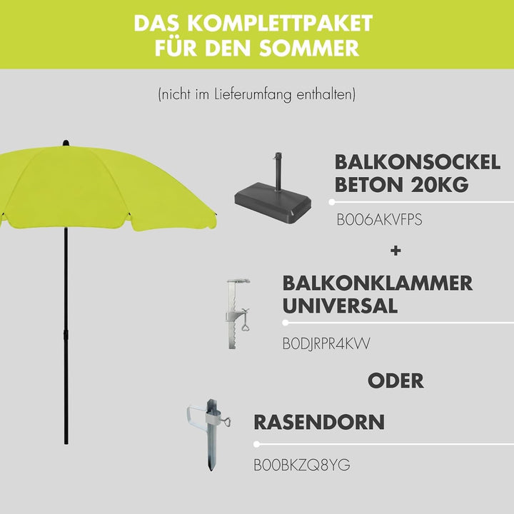 derby Sonnenschirm 200 in Apfelgrün I Runder Sonnenschirm für Strand sowie Balkon &amp; Terrasse I Schir