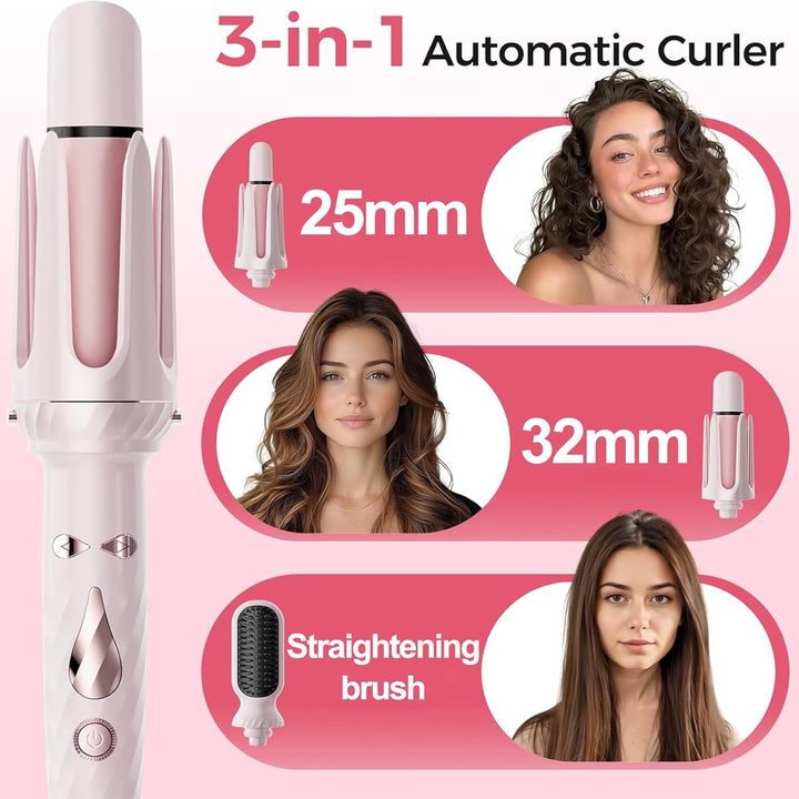 Lockenstab, automatisch, 3-in-1, Rosa – Keramikbeschichtung, eisige Keramikbeschichtung, schnelles A