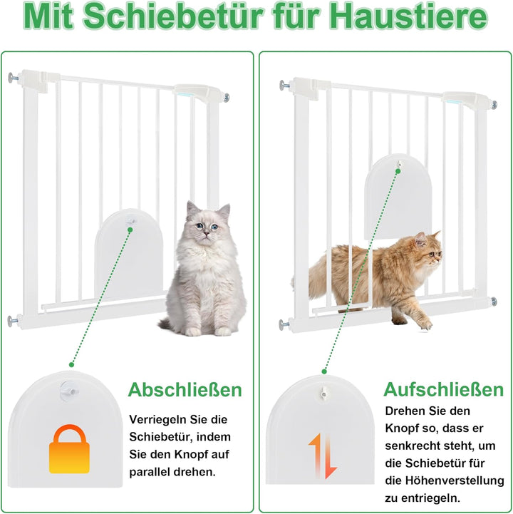 UISEBRT Treppenschutzgitter Türschutzgitter Ohne Bohren Treppengitter mit Katzentür Haustiertür, für