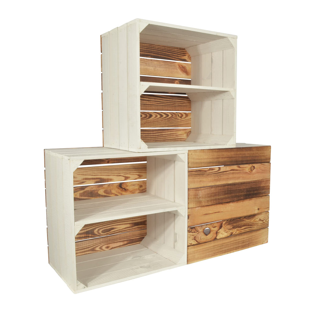 3 Set Weinregal Wino aus Holz - Greta Weiss 1x Regal Holzkiste 3 1x Weiss Regal, 3 1x Weiss Regal