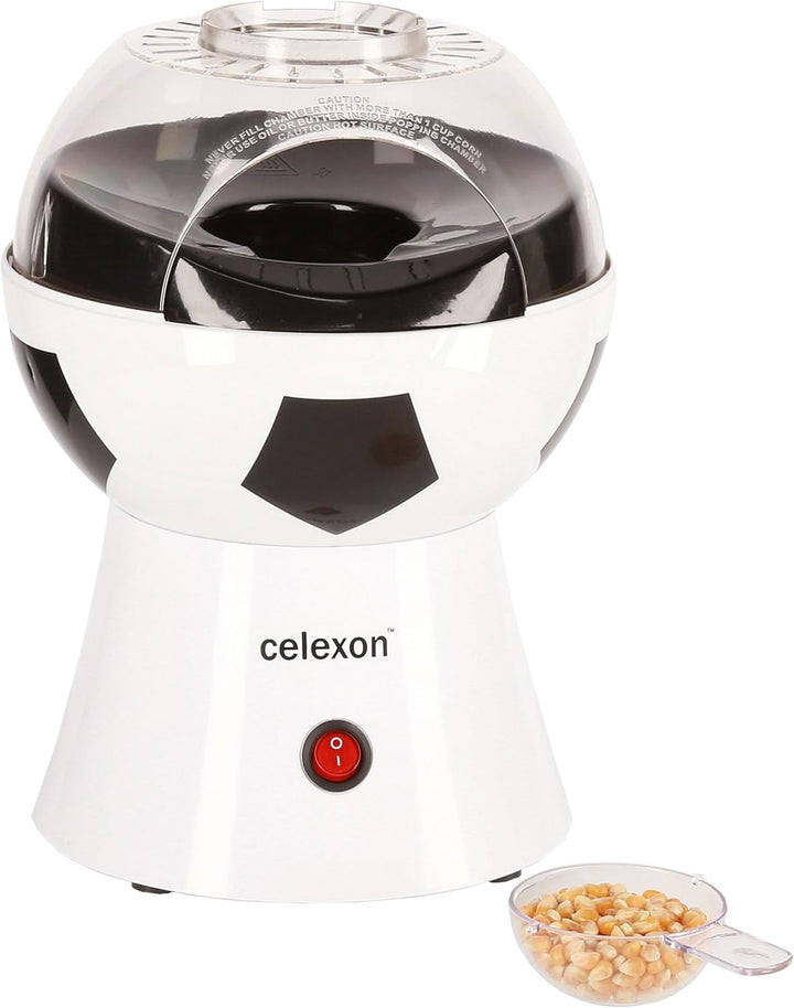 celexon SoccerPop SP10 Popcorn-Maschine - 20x20x29cm - Gewicht:1,2kg - weiss/Fussball-Design- ohne Ö