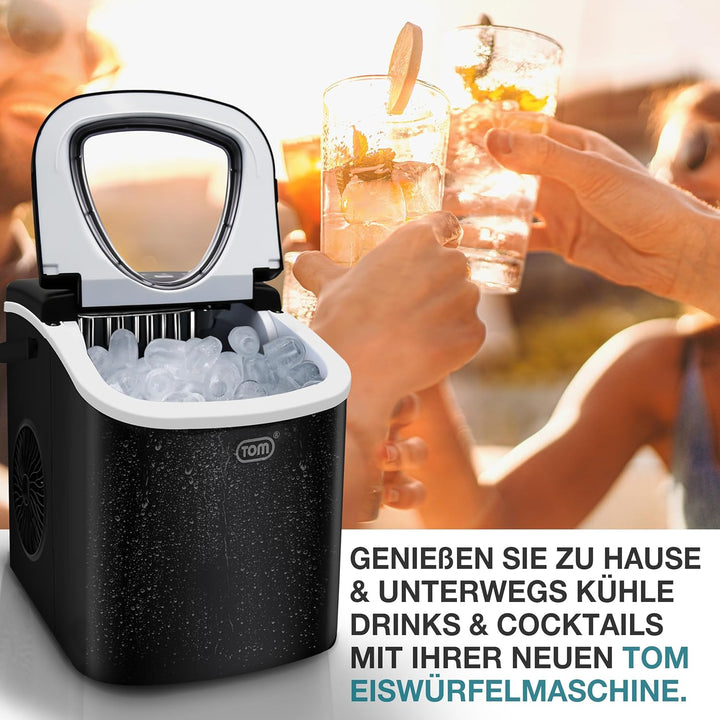 TOM Eiswürfelmaschine – 9 Eiswürfel in 6-8 min – 12 kg/24 h – 2 Würfelgrössen – Ice maker Eiswürfelm