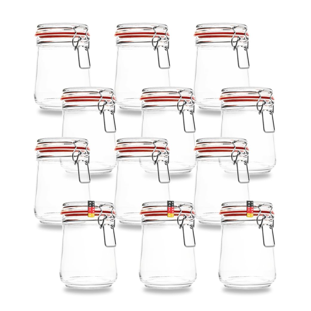 Flaschenbauer- 12 Drahtbügelgläser 800ml verwendbar als Einmachglas und Fermentierglas, zu Aufbewahr