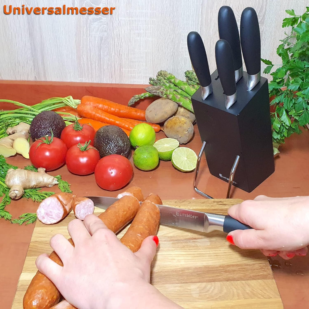 EliteHoff Küchenmesser Set mit Messerblock | Messerset 5 teilig mit Block - Profi Messer für Köche -