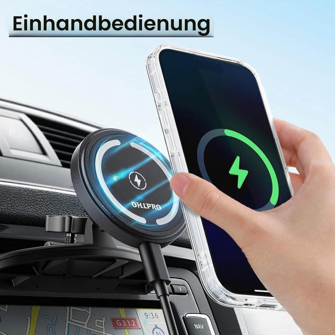 OHLPRO Magsafe Handyhalterung CD Schlitz Auto, Magnetische Autohalterung mit 15W Schnellladen, 360°