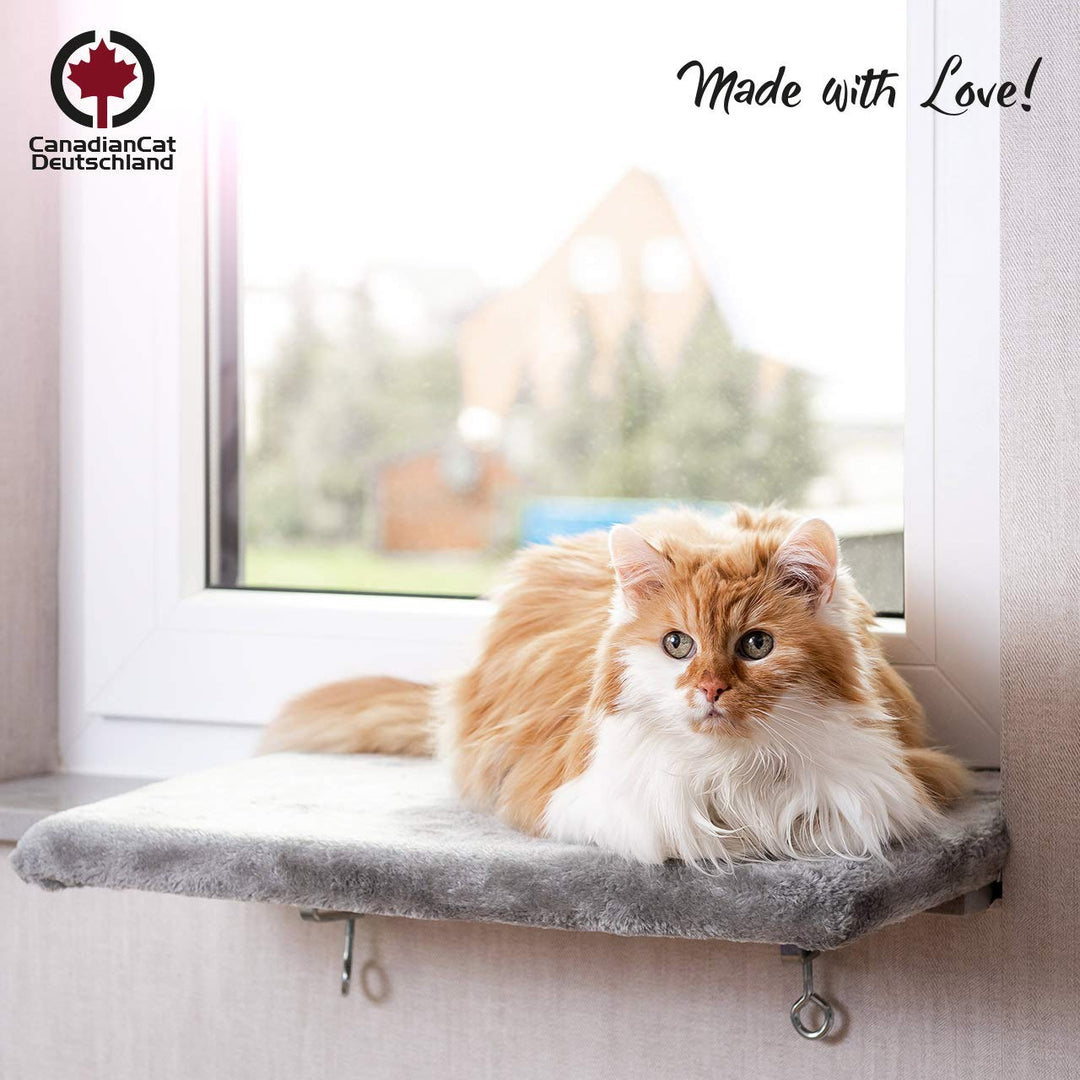 CanadianCat Company | Katzen Fensterliege Katzenbett Fensterbank Snuggly Place in hellgrau Flauschig