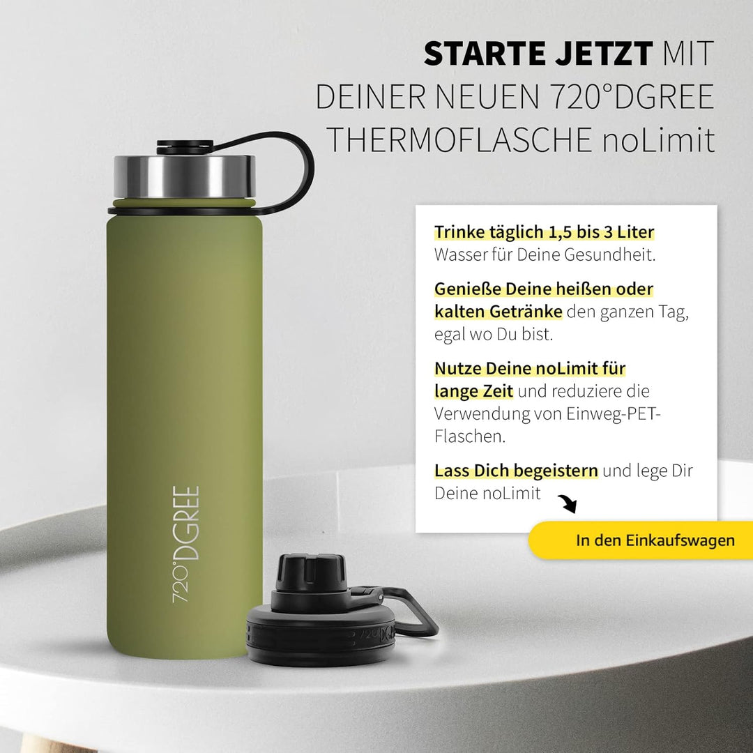 720°DGREE Edelstahl Trinkflasche “noLimit” – 1200ml - Auslaufsicher, Kohlensäure geeignet, BPA-Frei