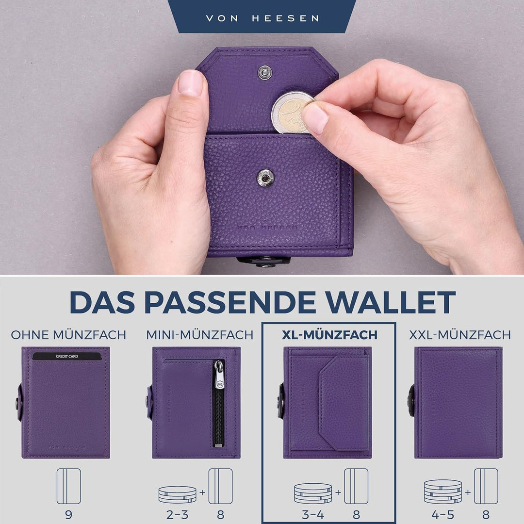 VON HEESEN Slim Wallet mit XL Münzfach Violet Violet XL MÜNZFACH (Kartenslot), Violet XL MÜNZFACH (K