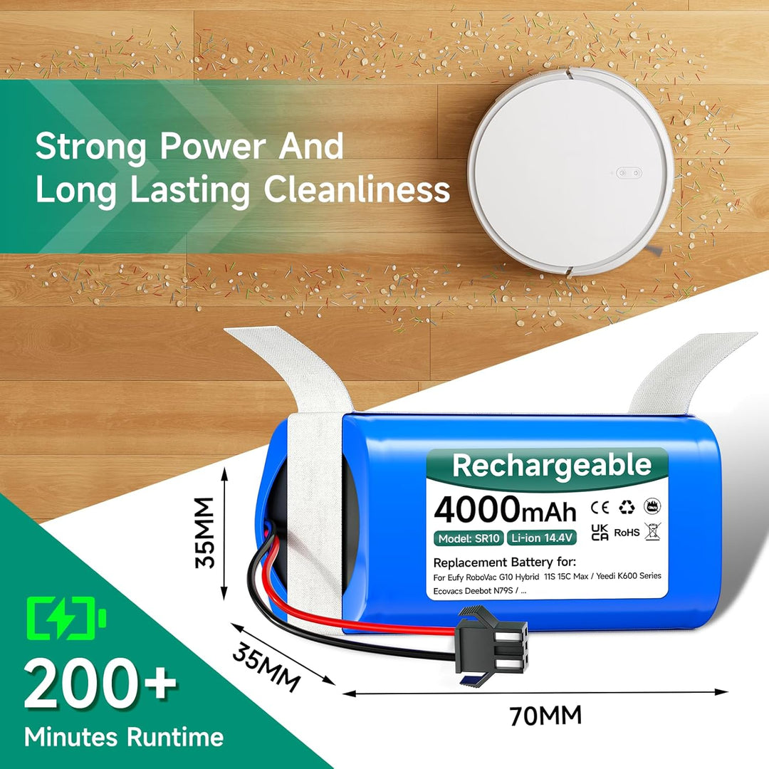 4000mAh 14,4V Ersatzakku für Eufy RoboVac G10 G20 G30 G35 G40 Hybrid, für Eufy RoboVac 11 11S 11S Ma