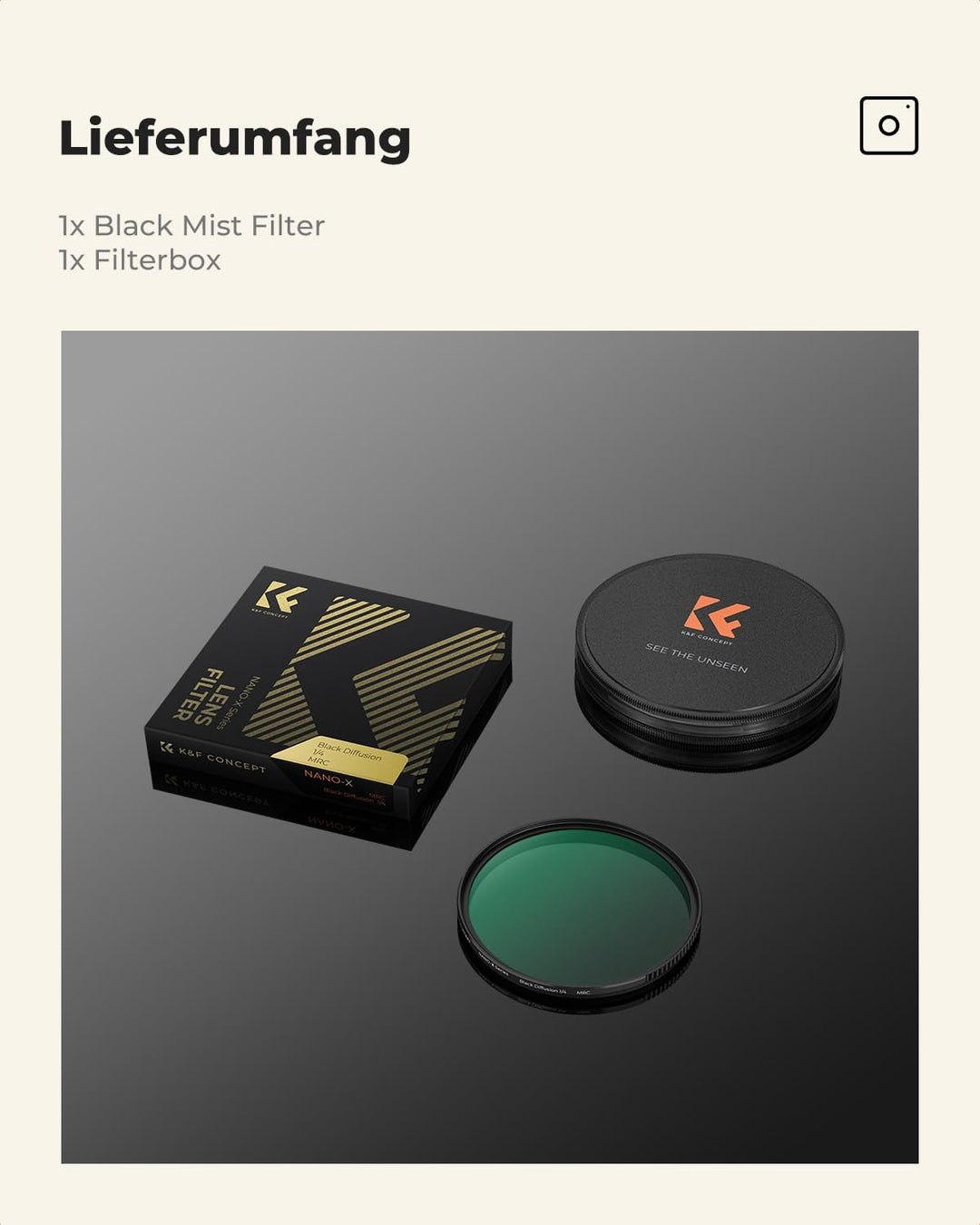 K&amp;F CONCEPT Filter Black-Mist 1/4 Filter 82mm Black Promist 1/4 aus Optisches Glas mit Nano-Beschich