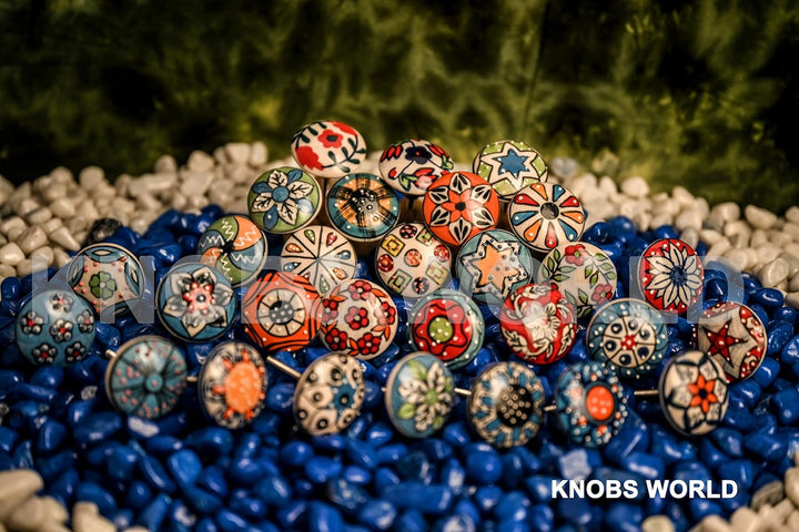 Mix aus Keramik knäufen im Vintage-Look, Blumendesign, Griffe für Türen, Schränke, Schubladen, 20 St