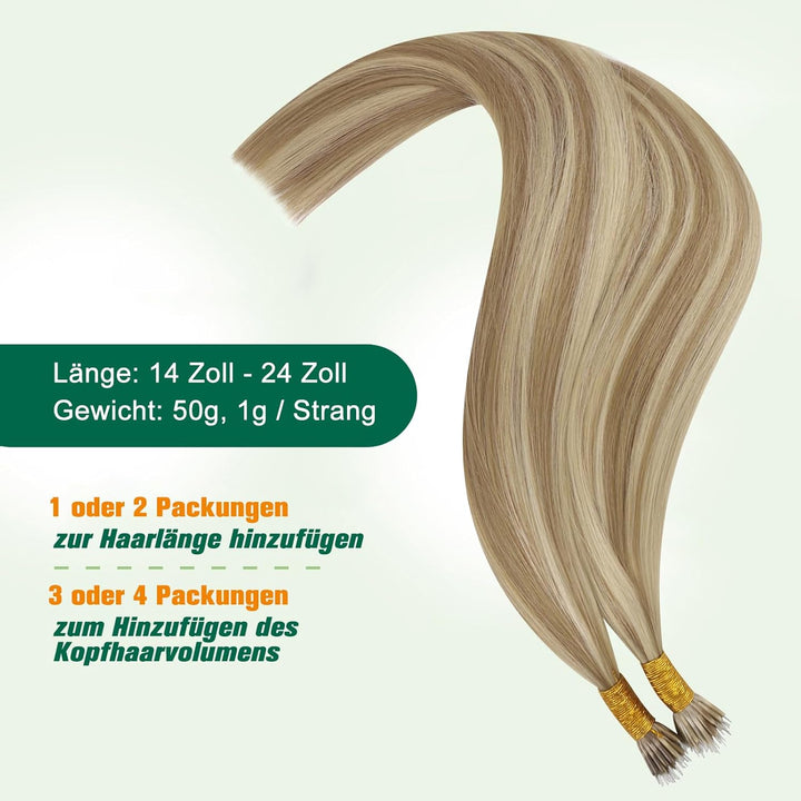 Easyouth Extensions Nanoring Echthaar Blond Nanoring Extensions Echthaar Aschblond Highlight Mittelb