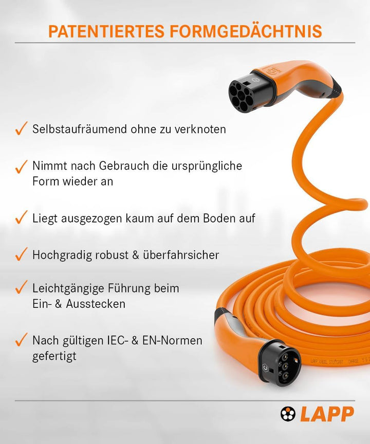 Lapp Mobility Helix Typ 2 Ladekabel 7,4 kW/Selbstaufrollend / 32 A / 1-Phasig/E-Auto Ladekabel/Mode