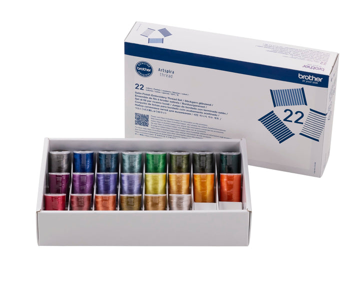 Brother Stickgarnset Hochglänzend 22 Farben (300m)