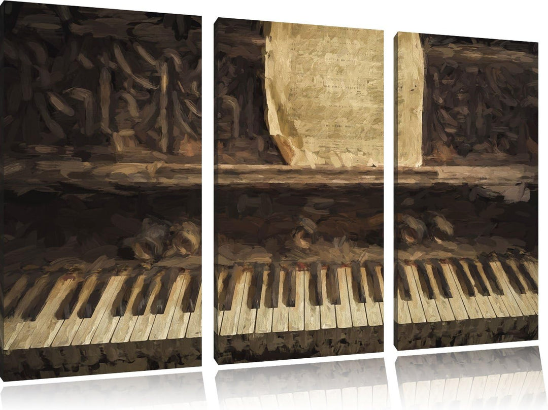 Pixxprint Antikes Klavier mit Notenblatt Pinsel Effekt 3-Teiler Leinwandbild 120x80 Bild auf Leinwan