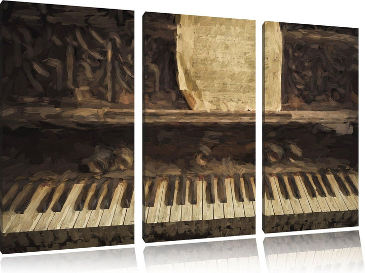 Pixxprint Antikes Klavier mit Notenblatt Pinsel Effekt 3-Teiler Leinwandbild 120x80 Bild auf Leinwan
