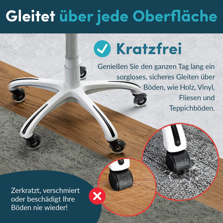 Bürostuhl Rollen 5er-Set, Rollen für Bürostühle, Ersatzräder für Bürostühle auf Teppich- und Parkett