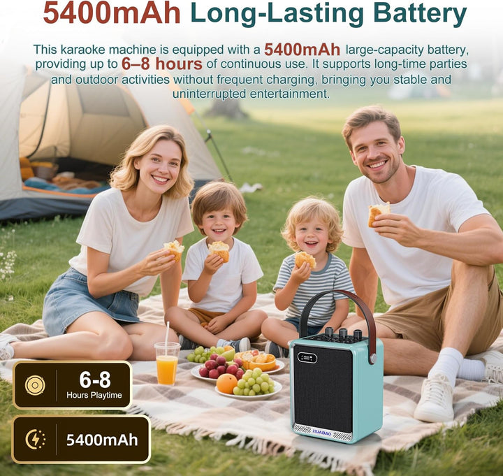 Karaoke-Anlage mit 2 drahtlosen Mikrofonen, tragbarer Bluetooth-Lautsprecher mit Mikrofon, kompakter
