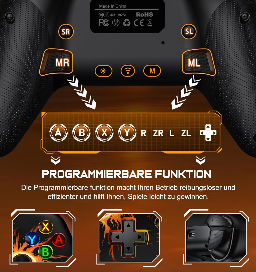 Switch Controller-Wireless Switch Pro Controller mit Cooles RGB-Aussehen/Programmierbare/Turbo/Aufwa