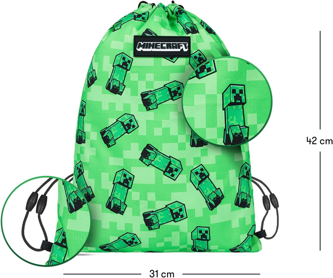 Baagl Minecraft Federmäppchen und Turnbeutel Set 2 Teilig für Jungen und Mädchen, Schule Mäppchen, G