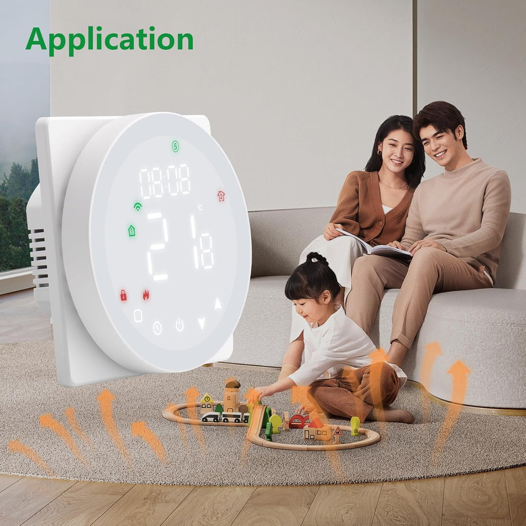 Wengart WiFi-Thermostat WG908, AC230V 5A 2,4 GHz TUYA APP Wochenprogrammierung mit Farb-LCD-Display,