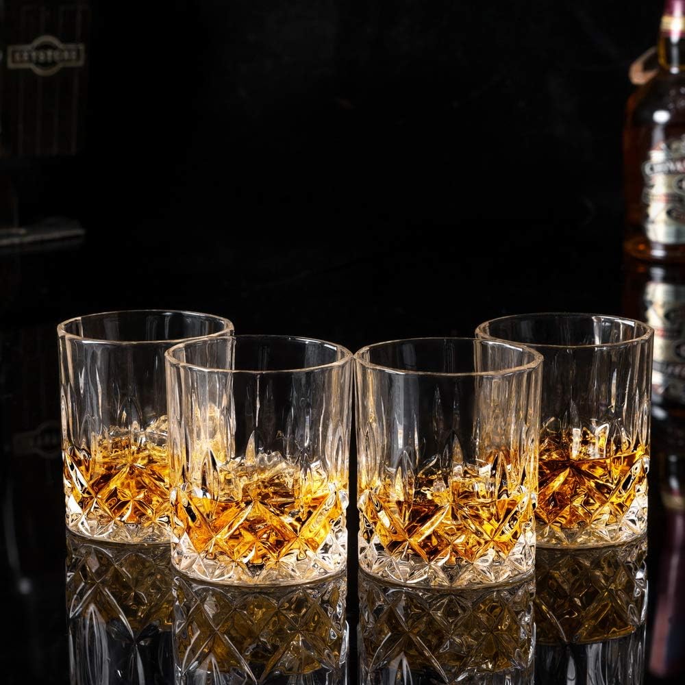 KANARS 4er Set Whisky Gläser, Bleifrei Kristallgläser, Whiskey Glas, 300 ml, Schöne Geschenk Box, Ho