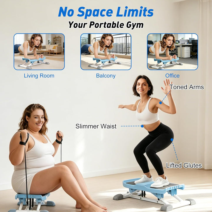 Mini Stepper mit Widerstandsbändern, Ski-Simulator Stepper für Zuhause, Geräuschlos und Rutschfest,