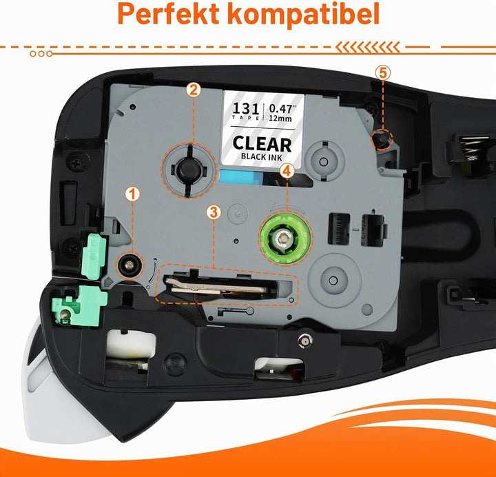 6x Labelwell Schwarz auf Transparent 12mm 0.47 kompatibel für Brother P-touch Bänder TZe131 TZe-131s