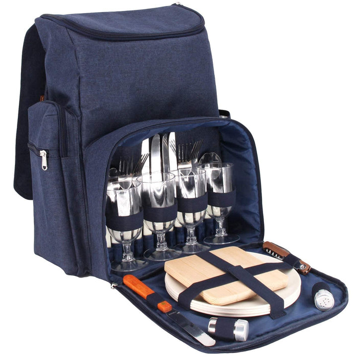 Les Jardins de la Comtesse Picknick-Rucksack, für 4 Personen, Blau, komplett mit Thermofach, robust