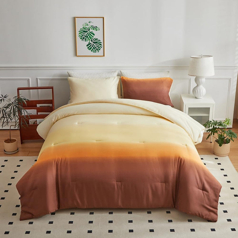 OLDBIAO Bettdecke 135 x 200 cm + 2 Kissenbezüge 80 x 80 cm 3 Teilig mit Beige - Braun Farbverluaf De