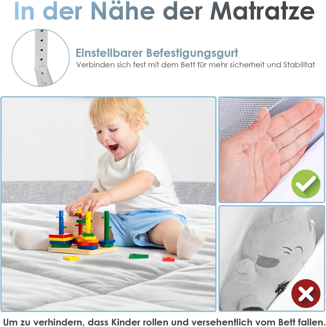 Fiqops Bettgitter Rausfallschutz 200CMx2+180CMx1 Höhenverstellbar 64-96cm, Bettschutzgitter Kinderbe