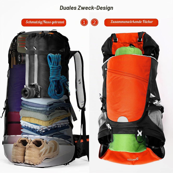 HOMIEE Wanderrucksack 50L, Herren Damen Wasserdichter Trekkingrucksack Reiserucksack Outdoor Wandern