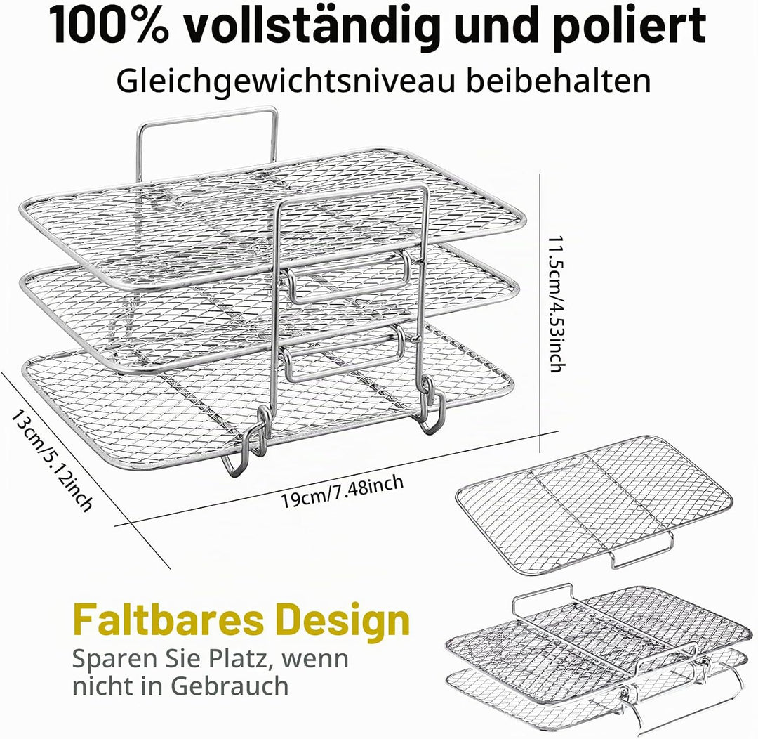 Zubehör für Luftfritteuse, Luckits 3 Etagen Gitter Luftfritteuse Edelstahl 304 Multifunktional Gitte