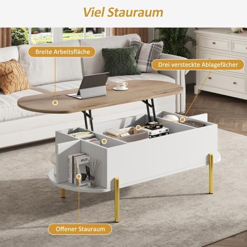 Merax Anhebbarer Couchtisch – Modernes Wohnzimmertisch Design mit Verstecktem Stauraum und Flexibler
