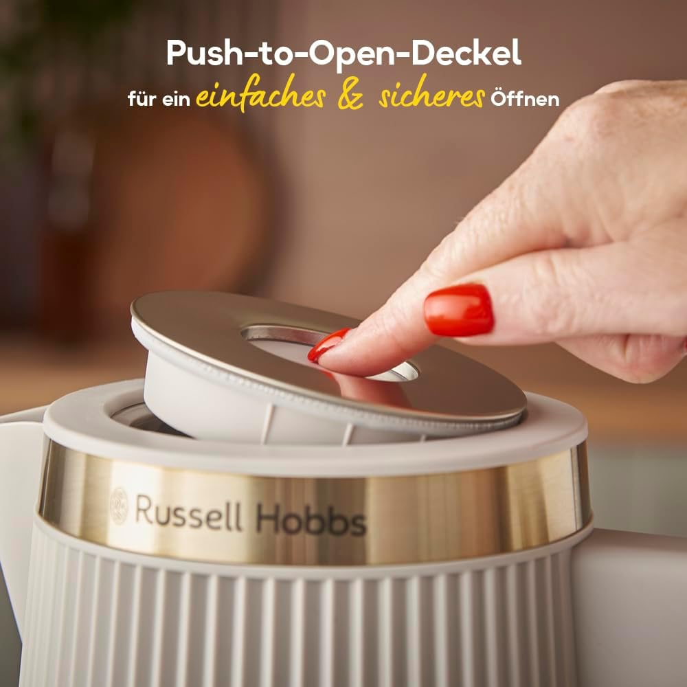 Russell Hobbs Wasserkocher [1,7L, 2400W] Brontë Stone (Mattes Design, Goldakzente, Ausgusstülle, Was