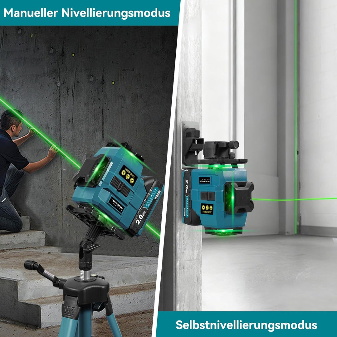 Yofidra Kreuzlinienlaser mit Stativ - 4 x 360°16 Linien Grün Laser Wasserwaage, Selbstnivellierender