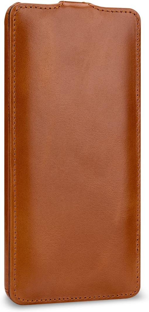 STILGUT UltraSlim Case Hülle Leder-Tasche für HTC U11+ (U11 Plus). Dünnes Flip-Case vertikal klappba