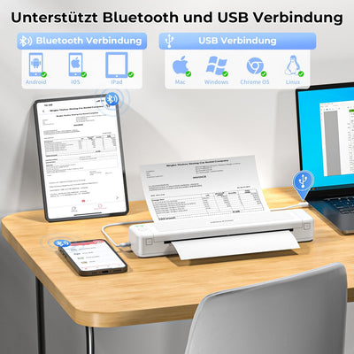 ASprink Mobiler Drucker A4 für Unterwegs, P831 Bluetooth Drucker Klein für US Letter/A4/B5/A5, Druck