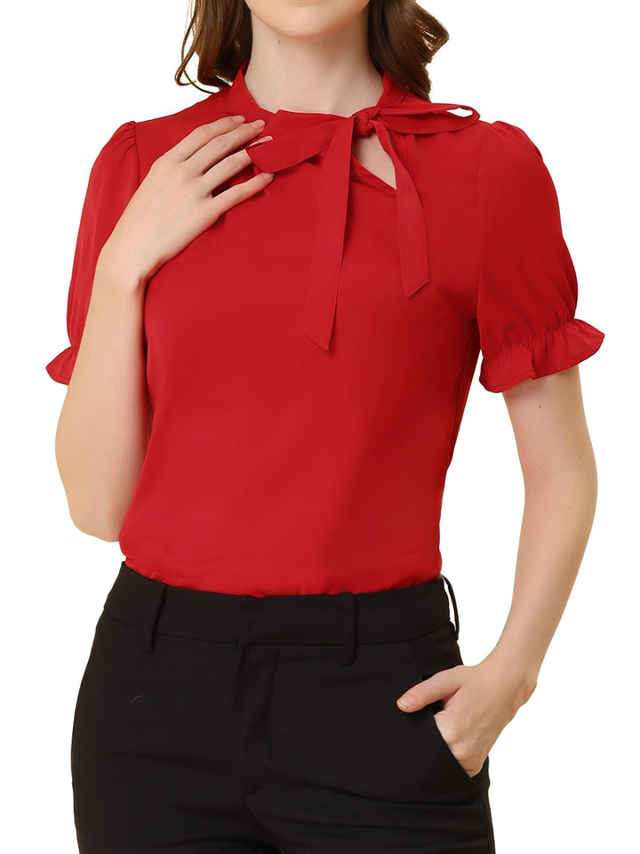 Allegra K Damen Sommer Elegant Bluse 50er Jahre mit Schleife Schluppenbluse Festliche Blusen Kurzarm