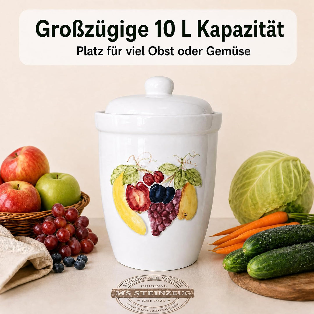 Schmitt Rumtopf 10 L handbemalt mit Obstrelief | Gärtopf zum Einlegen von Obst Aller Art | Einmachto